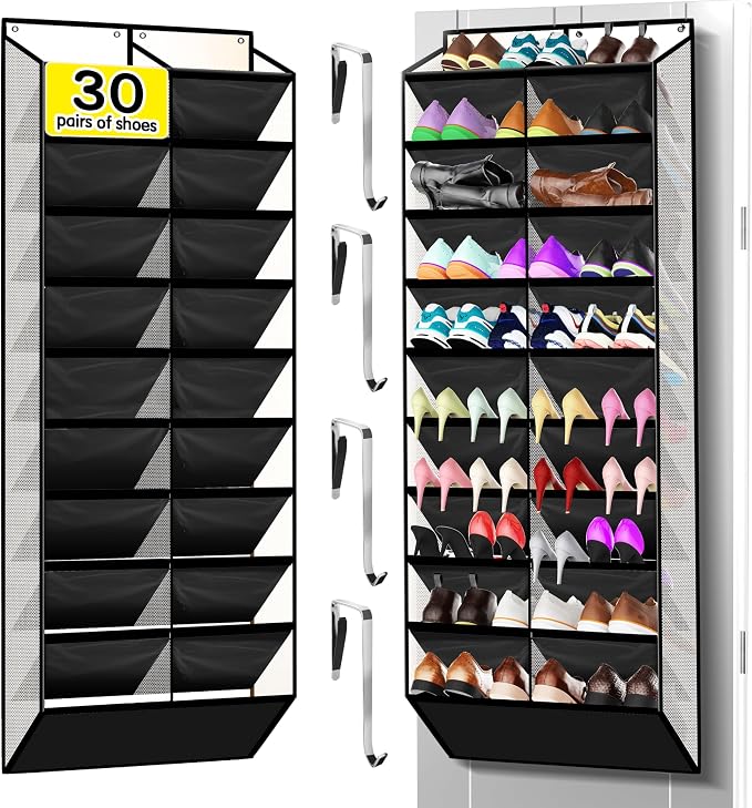 Kotkn 10-Tier Over the Door Shoe Organizer, 20 Pockets Holds 20-30 Pairs, Heavy-Duty Oxford Fabric with Hexagon Mesh for Boots & Sneakers-White