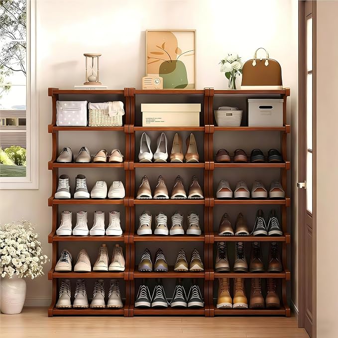 7-Tier Vertical Shoe Rack, Bamboo Free Standing Shoe Rack Shelf, Shoe Storage Stand, Entryway Shoe Tower, Vertical Shoe Organizer for Narrow Closet, Entryway, Hallway