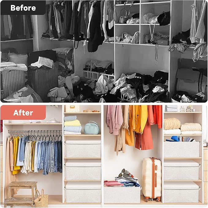 Graciadeco Large 17''x12'' Quart Collapsible Stackable Storage Bins with Lids, 4 Packs Fabric Closet Boxes with Lids, Storage Cube Baskets Container Organizers for Bedroom Office(17''x12.2x''8'')