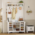 IRONCK 80" H 47" W Large Hall Tree with Bench and Shoe Storage, 6-in-1 Entryway Bench with Coat Rack, Adjustable Shelf, Hanging Hooks, 11 Shoe Cubby, 2 Tier Top Storage for Entryway and Bedroom, White