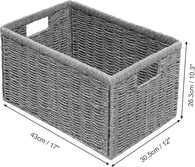 Vagusicc 2 Packs Large Wicker Storage Basket, Closet Storage Baskets Bins for Shelves, Decorative Collapsible Baskets for Organizing Clothes Toy Nursery Bathroom Organizers and Storage, Grey