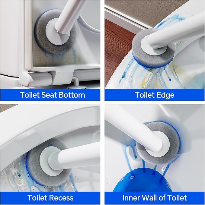 Ctime Disposable Toilet Brushes and Holder Set, 1 Pack with 54 Refills | Waterproof with Lid，Hands-Free Lid,New Wand Refills,One-Click Disposal,Pre-Loaded Cleaner,360° Rotating Head,Family pack