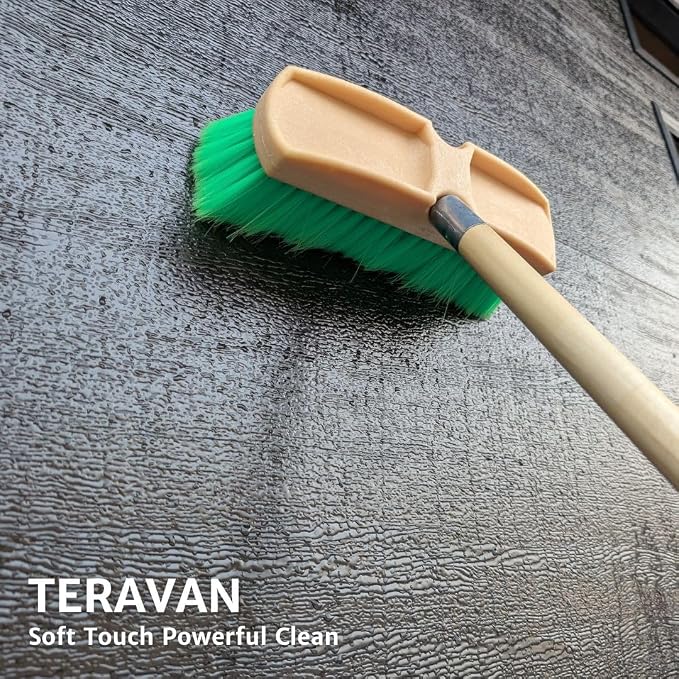 Teravan Green Flow Through Essential Flagged-End Brush Head, 10-Inch | Extra Soft Bristle Brush for Gentle Car Wash, RV, Boat, Window & Floor Cleaning, Compatible with Pole Handle