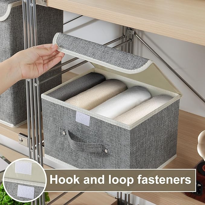 Fabric Storage Bins Cube Organizers with Flip-Top Lid and Handles,Storage Boxes for Organizing Home,Office,and Closet,Grey,5 Pack 10.2 X 7.9 X 6.7 in