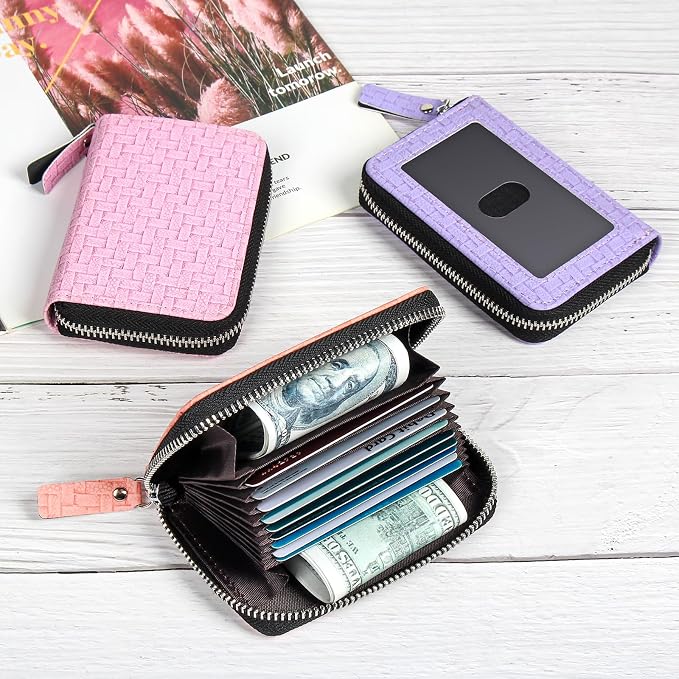 Credit Card Wallet, RFID Card Case Wallet, Zipper Card Cases Holder for Men Women, RFID Blocking, KeyChain Wallet, Compact Size Card Organizer Case for Women