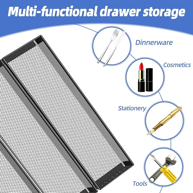 Simple Trending Silverware Drawer Organizer, 8 Pack Utensil Organizer for Kitchen Drawers, Metal Storage for Spoons Forks Knives (12.2 * 3.2 * 2.1 Inches, Black)