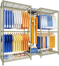 Ulif E12 Pro Clothes Rack，Heavy Duty Freestanding Garment Rack with Shelves，Metal Clothing Closet Storage System for Hanging Clothes，71" W x 16" D x 76.5" H, Hold 960 lbs，Gold