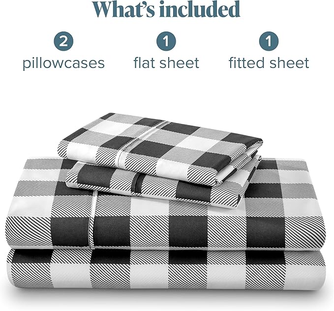 Bare Home Full Sheet Set - Luxury 1800 Ultra-Soft Microfiber Double Brushed - Deep Pockets - Easy Fit - 4 Piece Set - Bedding Sheets & Pillowcases (Full, Buffalo Plaid - White/Black)