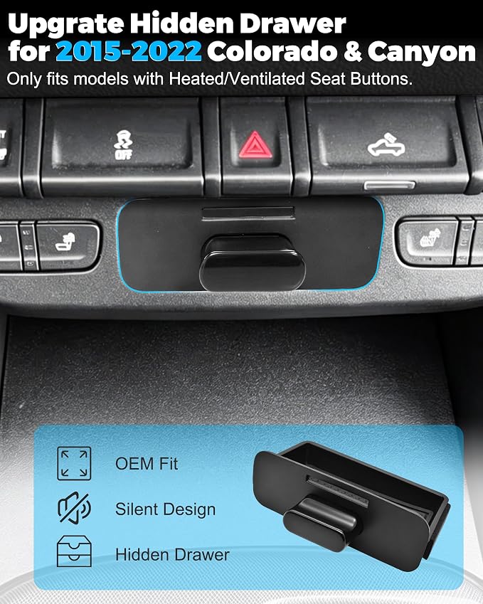 Center Console Organizer Tray for Chevy Colorado & GMC Canyon 2015-2022 | Custom Fit Hidden Storage Cubby drawer Non-Slip Liner Easy Install OEM-Style Fit