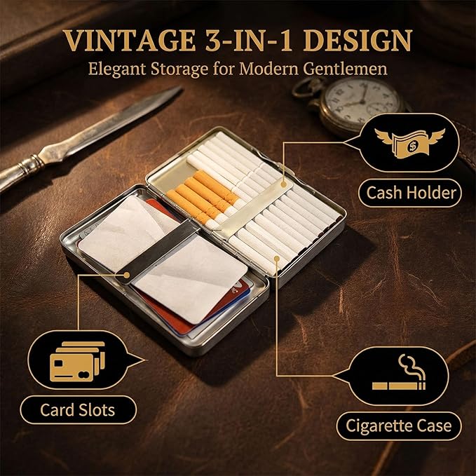 Vintage Art Deco Versatile Card & Cash/Cigarette Holder Case, Slim Metal Wallet for Women Men Credit ID Business Cards (#B)