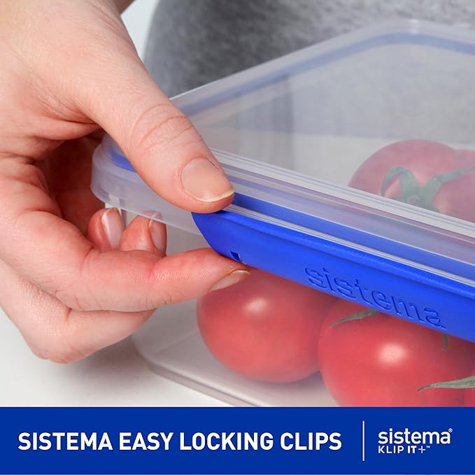 Sistema KLIP IT Food Storage Container,5 L,Airtight & Stackable,BPA-Free,Clear with Blue Clips,(Pack of 4)