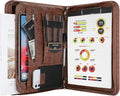 ProCase Portfolio Business Padfolio Folder with Zipper -Brown | Conference Meeting Executive File Legal Document Organizer with Pockets Letter Size A6 Writing Pad Notepad Padfolio