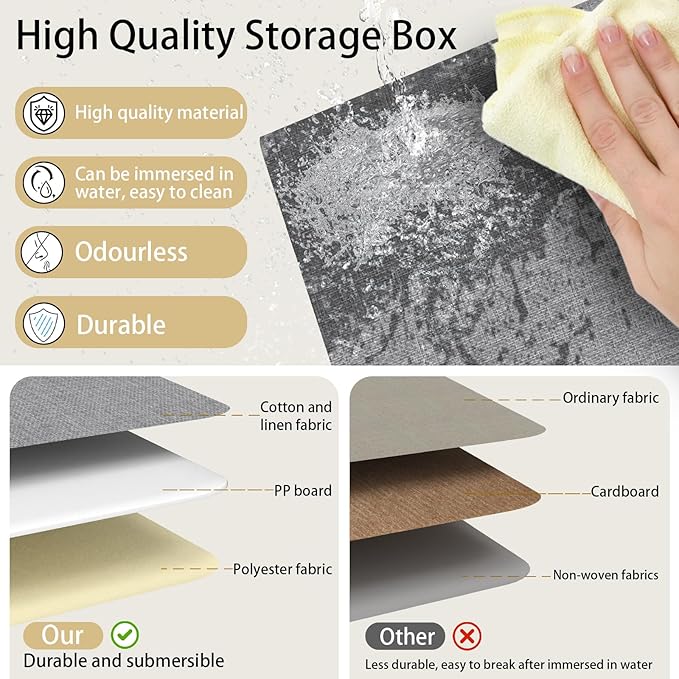 Yawinhe Collapsible Storage Boxes, Foldable Bin with Lids, Cube Clothes Organizer Basket with Handles, Grey, 13.0''Lx9.0''Wx7.9''H, 5-Pack, SNK024GS-5