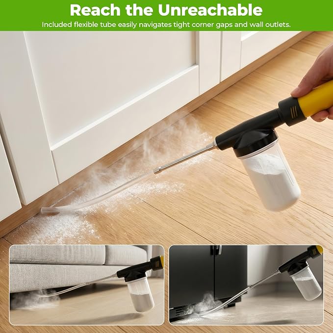 Adjustable Powder Duster with 4 FT Extension Pole, Manual Pump Sprayer for Diatomaceous Earth and Fine Garden Powder, Handheld Dispenser Tool for Home and Yard Maintenance (Yellow)