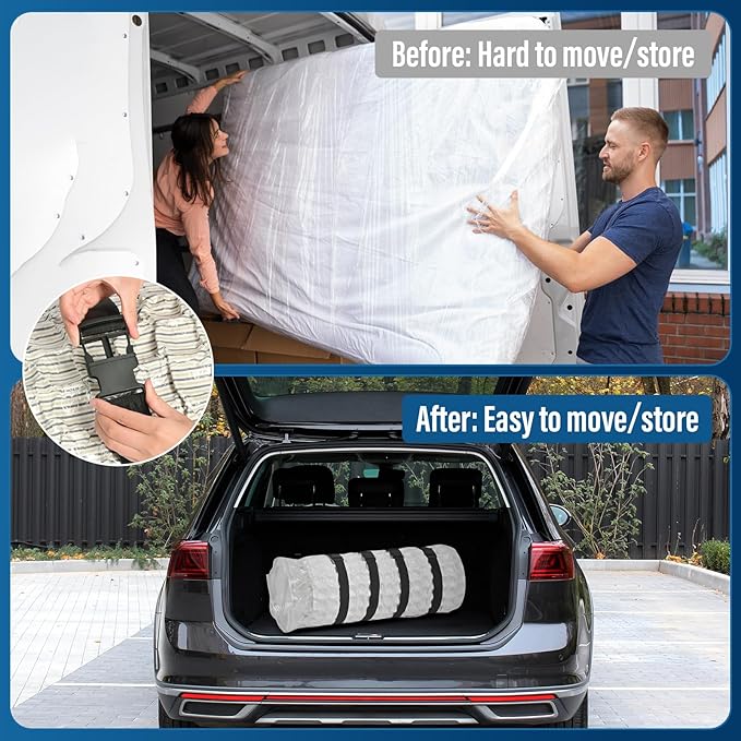 Queen/Full/Full-XL Mattress Vacuum Bag - 80% Space-Saving Compression with Heavy Duty Moving Straps and Leakproof Dual-Zip | Includes Canvas Organizer & Smart Label System