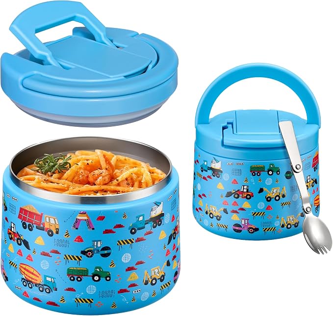 Itslife 14oz Vacuum Insulated Soup Thermo for Hot Food, Kids Lunch Container with Leakproof Buckle Lid, Wide Mouth Stainless Steel Food Jar with Spoon