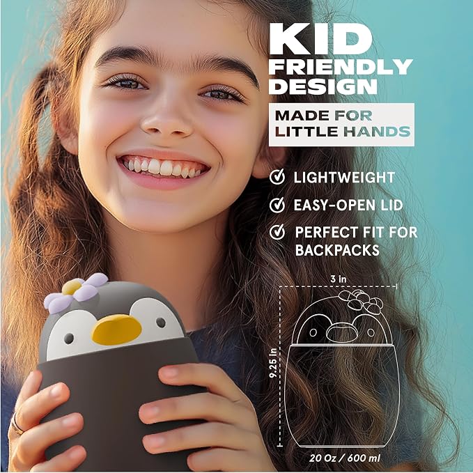 asobu Bestie Foodie Kids Insulated Food Jar – Cute Character Lunch Container for Children, BPA-Free Stainless Steel, Leakproof & Vacuum Sealed, Keeps Food Hot or Cold, Easy to Clean, 16oz