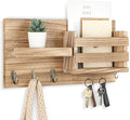Lwenki Mail Organizer for Wall Mount – Key Holder with Shelf Includes Letter Holder and Hooks for Coats, Dog Leashes – Rustic Wood with Flush Mounting Hardware (16.5” x 8.7” x 3.5”) (Wood)