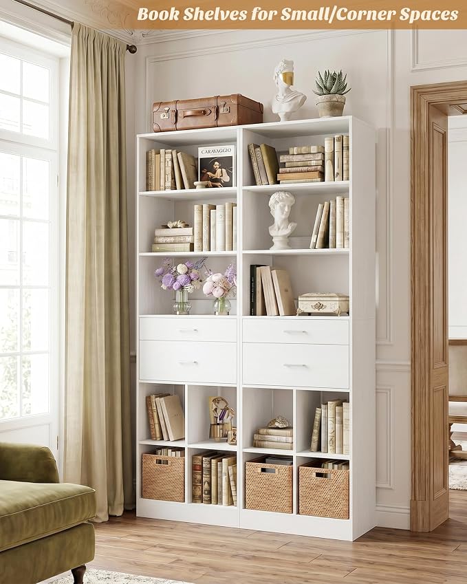 44" Storage Unit with Drawers and Shelves, White