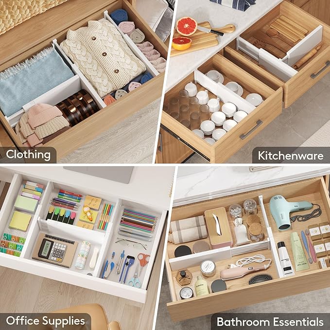 Lifewit 10 Pack 5" High Drawer Dividers 34-56cm/13.5-22" Adjustable Drawer Organizer for Clothes/Utensils, Expandable Drawer Separator in Dresser/Kitchen/Bedroom/Office Organization & Storage White