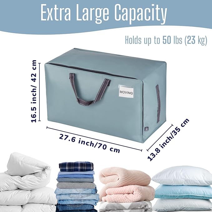 VENO 8 Pack Extra Large Heavy Duty Moving Bags with Wide Opening & Reinforced Handles, Reusable Storage Tote Bags with Strong Zippers for Clothes, College Dorm Essentials & Moving Supplies