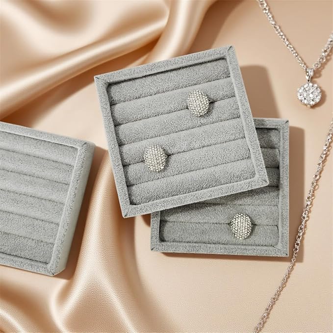 SCIKHETF Velvet Ring Earrings Studs organizer Tray Small Ring Insert Display Tray 5 Slots Stackable (Grey)
