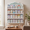 Leinuosen Vintage Spice Jar Wooden Rack with 4 Shelves and Drawer Hanging Spice Rack Wall Mounting Kitchen Storage Village Style Display Shelf for 24 Jars Shelf Only 20.47 x 14.57 x 3.15 Inches