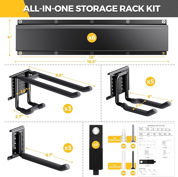LBT 99" Garage Tool Organizer Wall Mount - 1000lbs Garden Tool Organizer | Anti-Rust, Adjustable Hooks, Sheds Garden Tool Organizer Black, Gifts For Men Dad Husband