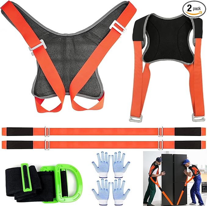 Moving Straps, 2-Person Adjustable Shoulder Moving Lifting Straps and 1-Person Handle Lifting System, Safety Easily for Moving Furniture, Appliances, Mattresses Heavy Objects up to 880lbs