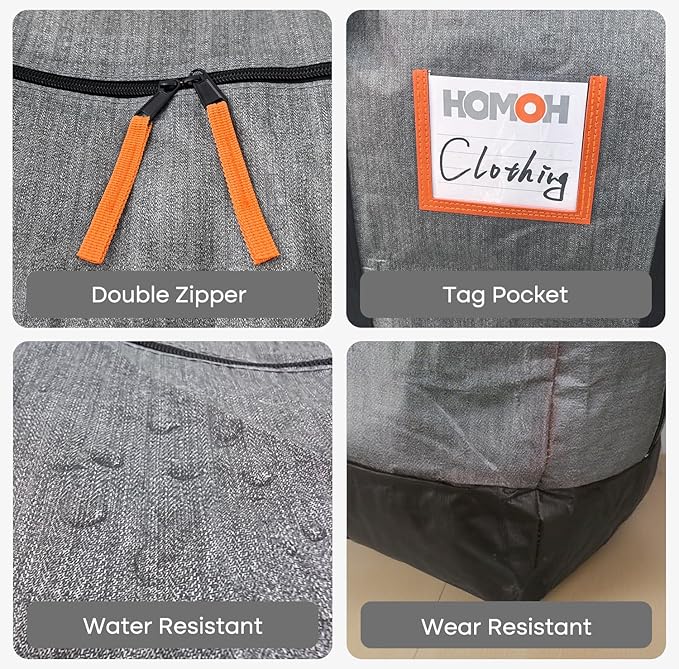 4 Pack Moving Bags Heavy Duty, Storage Bags for Clothes, Large Packing Tote with Wrap Around Handles, Internal Compression Straps, Alternative to Moving Boxes, Grey and Black
