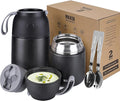 MAXSO 2 Pack Soup Thermo for Hot & Cold Food for Kids Adults, Vacuum Insulated Food Jar Thermal Lunch Containers, Travel Food Flask with Spoon (24 oz,17 oz) (Black)