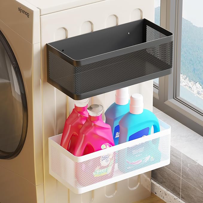 Magnetic Shelf for Washing Machine, White, L13.78in*W5.12in*H3.94in | Magnetic Organizer for Laundry, Hanging Basket Storage, Magnetic Fridge Shelves, Spice Rack for Refridgerator, 16.5-lb load