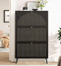 Fsbecl Shoe Storage Cabinet for Entryway with 3 Flip Drawers, Narrow Shoe Organizer with Fluted Panel, Freestanding Wood Hidden Shoe Cabinet for Hallway(Black, 31.4''W, Double Layer)