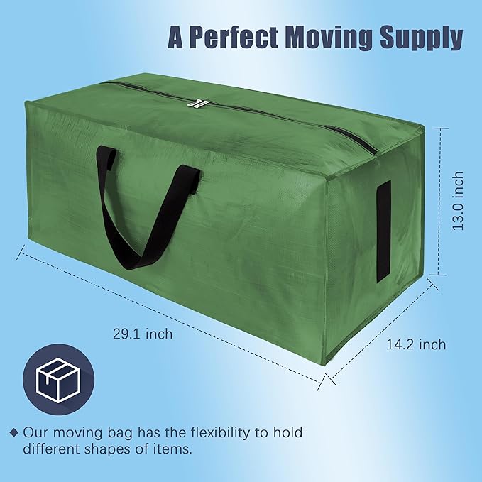 HOMESURE 4 Pack Large Strong Moving Bags with Zippers & Carrying Handles - Water-Resistant - Heavy Duty Storage Tote for Space Saving, Fold Flat, Alternative to Moving Box (Olive Green)