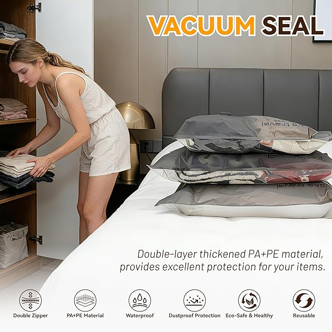 Travel Vacuum Bags for Clothing with Rechargeable Cordless Pump,Vacuum Storage Bags,15 Pack Vacuum Bags,Compression Packing for Clothes,Pillows,Comforters & Travel