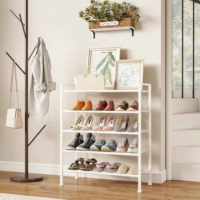 5 Tier Shoe Rack,Metal Shoe Storage | Organizer Shelf for Closet,Entryway, Garage,Narrow Space(White, 5 Tier)