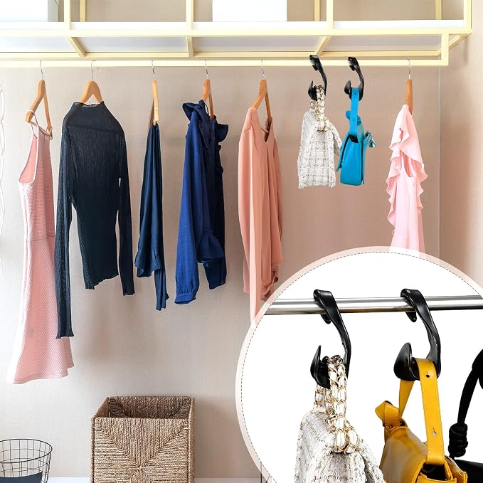 Maitys 36 Pcs Purse Hanger Hook Acrylic Bag Rack Holder for Bag Hanger Handbag Tote Hook Closet Organizer Storage Over The Closet Rod Backpacks Satchels Crossovers Tote (Black)
