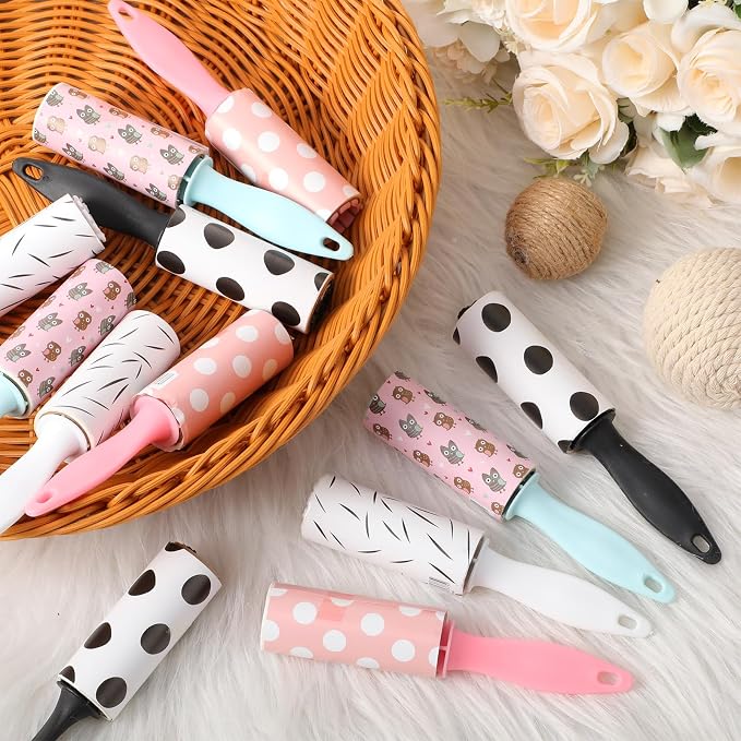 Hushee 12 Pcs Mini Lint Rollers for Pet Travel Size Clothes Roller Hair Lint Removers Sticky Tool for Clothes, Gift Bags, Pet Hair Removal