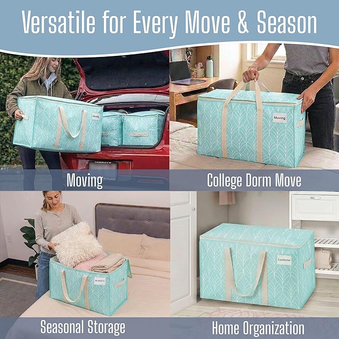 VENO 10 Pack Heavy Duty Moving Bags, Extra Large Storage Bags with Reinforced Handles & Strong Zippers, Foldable & Reusable Moving Box Alternative for Clothes & Dorm Storage