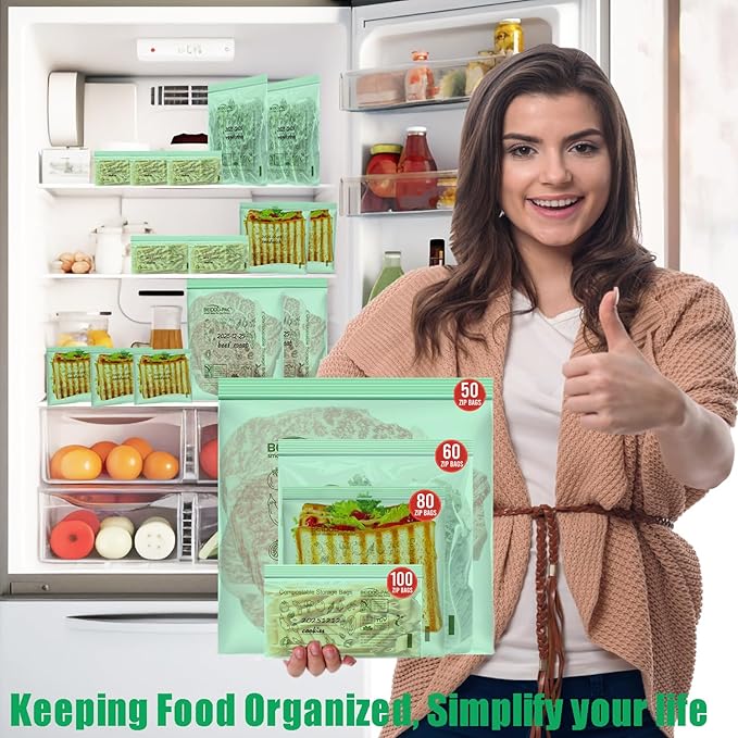BEIDOU-PAC Compostable Snack Storage Zip Bags, 100 Count | 2 Mil | 6.5 IN x 3.25 IN, Freshness Easy Open Biodegradable Eco-Friendly Reclosable Compost Zipper Bags for Food On the Go
