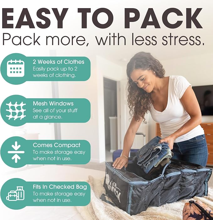 Pack Gear Hanging Suitcase Organizer - Our XL Hanging Luggage Organizer Perfectly Fits Any Suitcase - Our Packing Cubes For Travel Use Mesh Windows to Make Finding Any Outfit Easy (Black, XL)