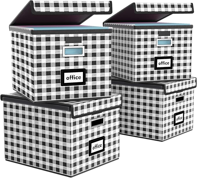 Huolewa Decorative File Organizer Boxes Office Document Storage with Lids, Linen File Storage Organizer Boxes, Universal Hanging Filing Organization Box for Letter/Legal Folder,Home File Storage Bins