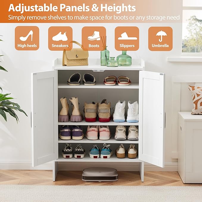 Mericonia Farmhouse Shoe Cabinet with Doors, Modern Large 5-Tier Shoe Storage Cabinet with Adjustable Shelves, Wooden Shoe Organizer for Entryway, Hallway, Closet, Bedroom, Living Room