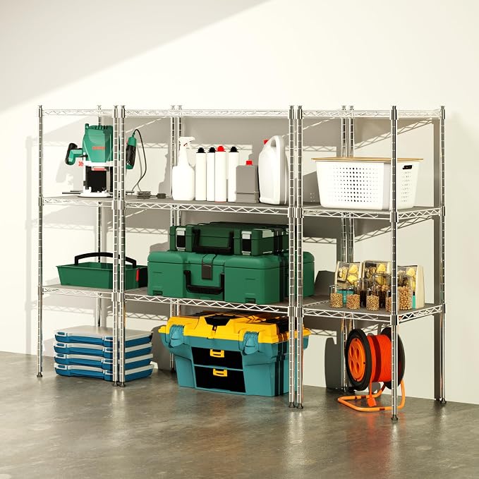 Whitmor 1 Tier Supreme Stacking Shelving Unit, Wire Metal Home Storage Organizer, 30" L x 14" W x 15" H, Chrome w/Liner