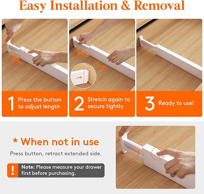 Lifewit 8 Pack 2.36" High Drawer Dividers 28-43.5cm/11-17" Adjustable Drawer Organizer for Clothes/Utensils, Expandable Drawer Separator in Dresser/Kitchen/Bedroom/Office Organization & Storage White
