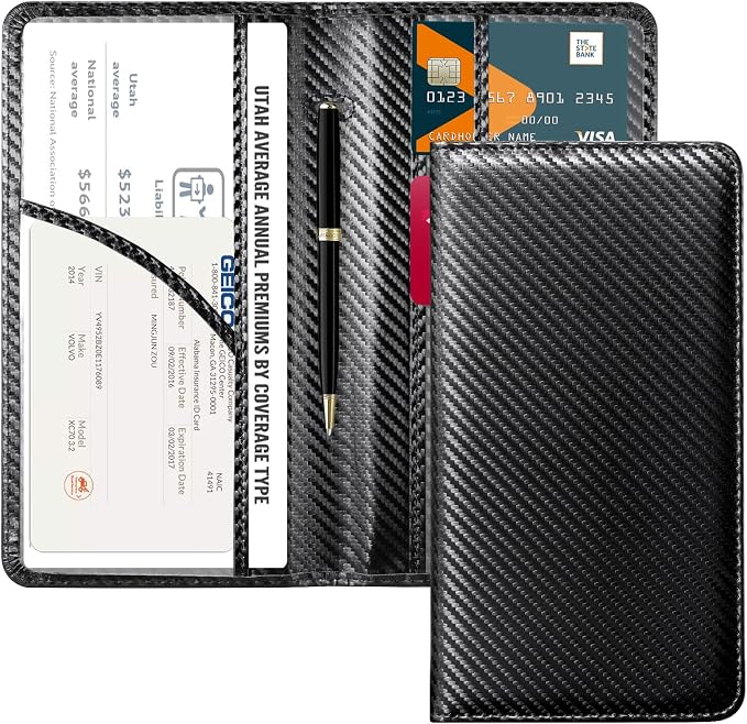 CoBak Car Registration and Insurance Holder | Vehicle Glove Box Organizer, Auto Truck Compartment Document Case with Magnetic Closure for Insurance & Driver License