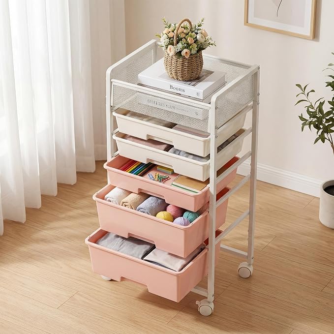 2 Pack Rolling Craft Cart with 5 Drawers, Craft Cart with Wheels, Art Cart Organizer and Storage, Rolling Utility Cart with Handles for Organizing Crafts, Yarn, Toys, School Supplies, etc
