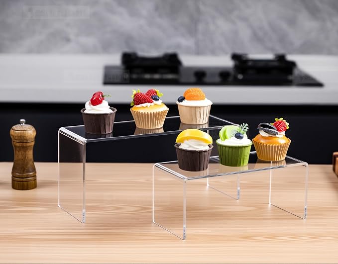 CLAY TONIC 4-Pack Large Acrylic Display Risers, 5MM Thick Stands, | For Kitchen Organization and Retail Display, Funko POP figures (10.25x 4x 4.25 Inch)