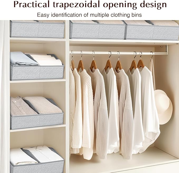 Homsorout Closet Organizers and Storage Bins - 4 Pack Collapsible Divided Trapezoidal Cube Storage Bins Baskets with Orange Handle for Organizing Clothes Blankets, Toys, Books, Towels(Ant Gray)