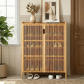 Bamboo Shoe Storage Cabinet for Entryway with Doors, Hidden Shoe Organizer | Adjustable Shelves | 5 Tiers for 25 Pairs | Modern Wood Shoe Cabinet for Living Room, Bedroom, Front Door, Hallway & Closet